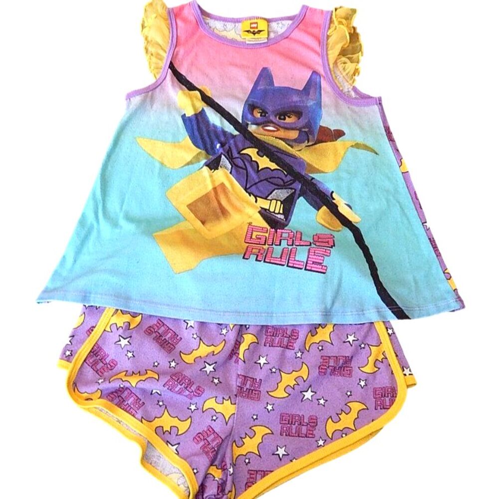 Lego Batman Movie Girls Large 10/12 Purple Yellow Tank & Shorts Pajama Set